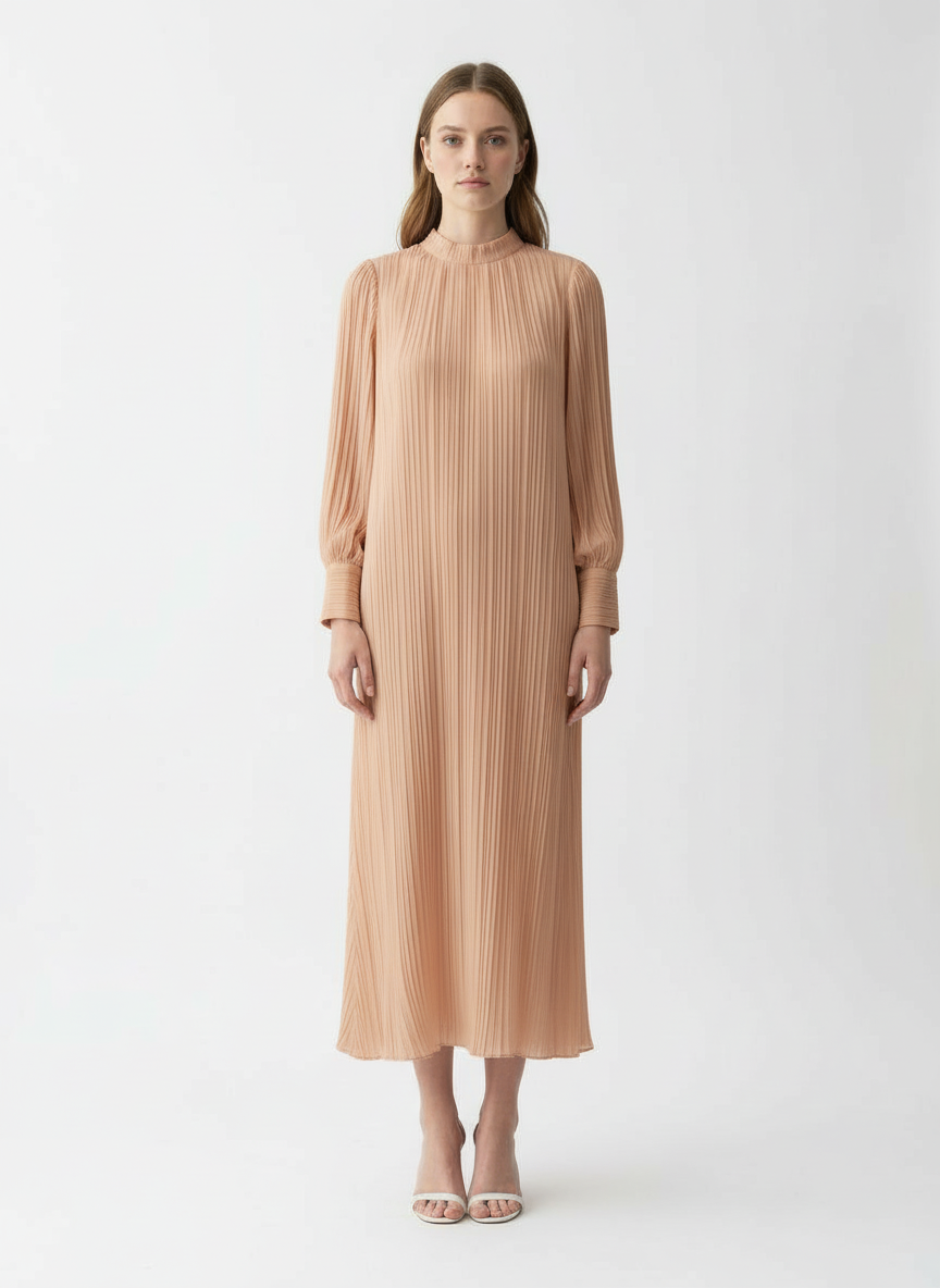 Peach Pleated Dress
