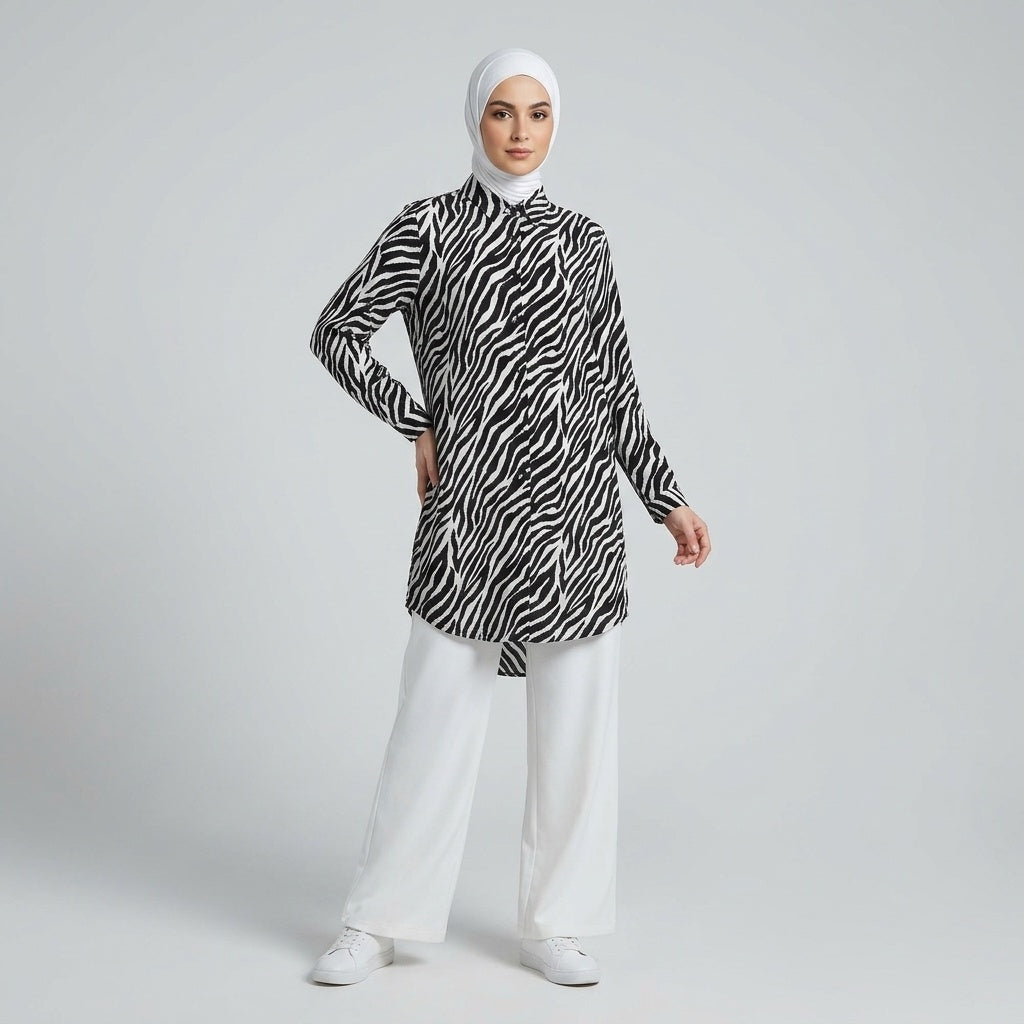 Modest Zebra Print Tunic Shirt and Set