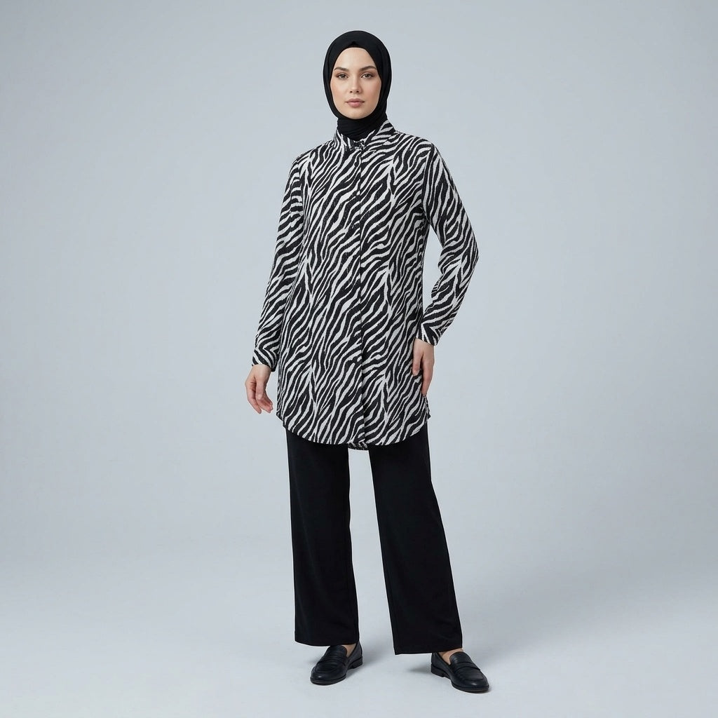 Modest Zebra Print Tunic Shirt and Set