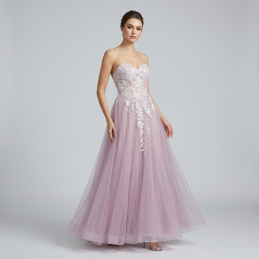 Blush Lilac Floral Lace Ball Gown