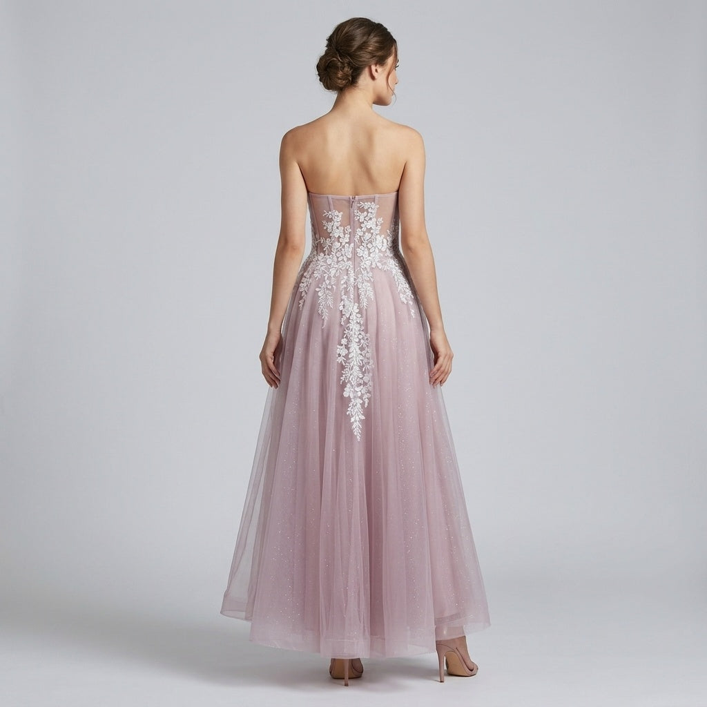 Blush Lilac Floral Lace Ball Gown