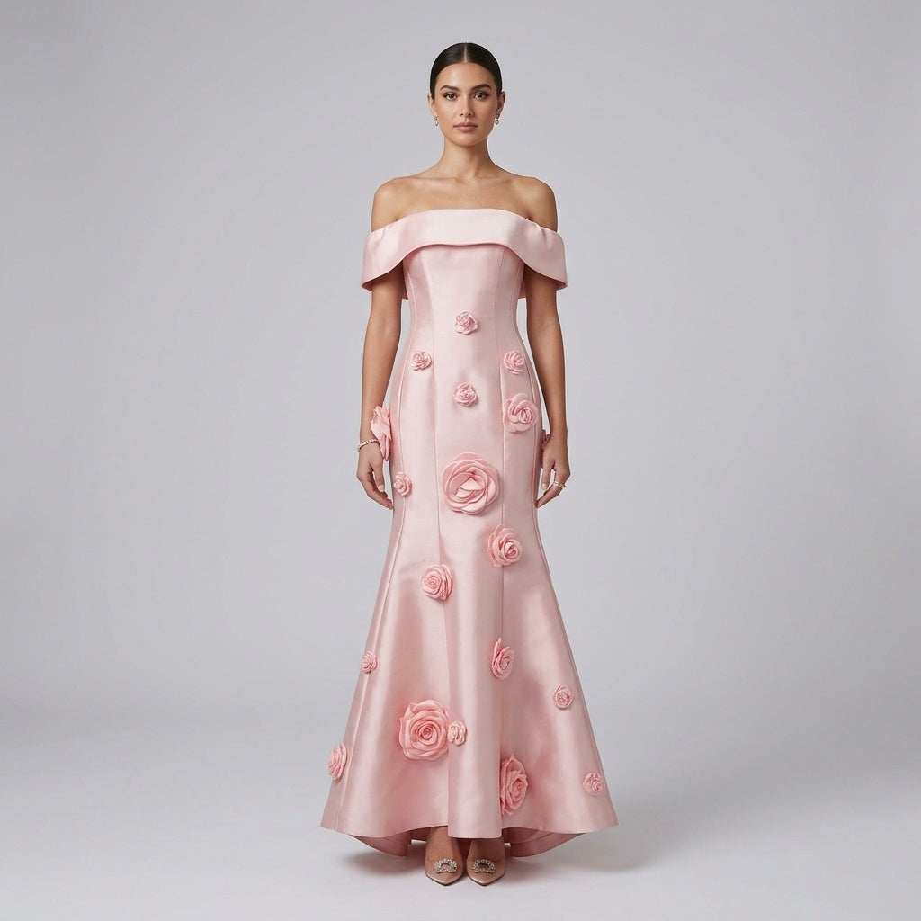Floral Appliqué Maxi Gown
