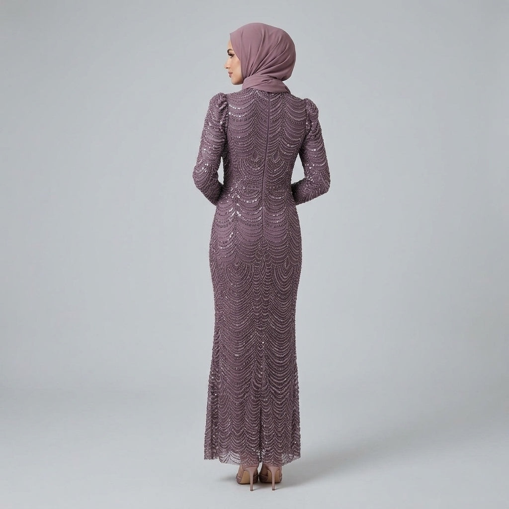 Luxury Beaded High-Neck Modest Evening Gown