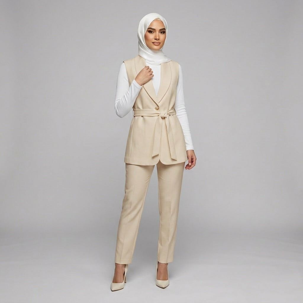 Elara Belted Vest Suit Set