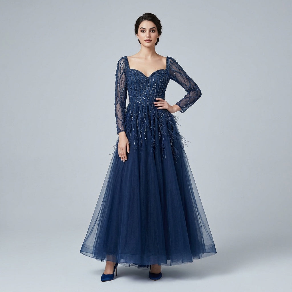 Midnight Plume Evening Gown