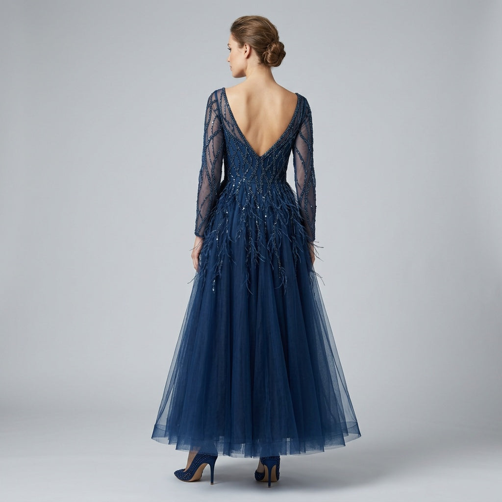 Midnight Plume Evening Gown