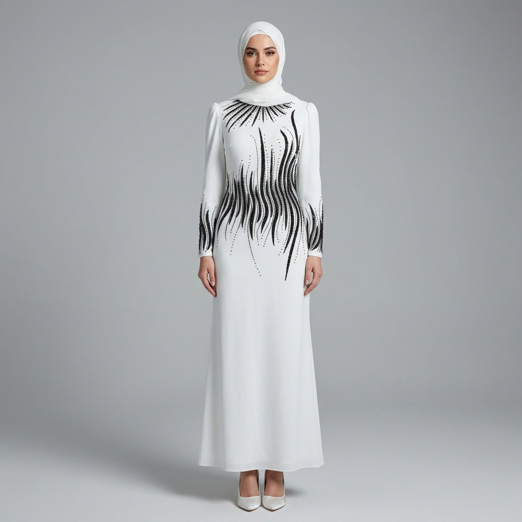 Noir Cascade Embellished Gown