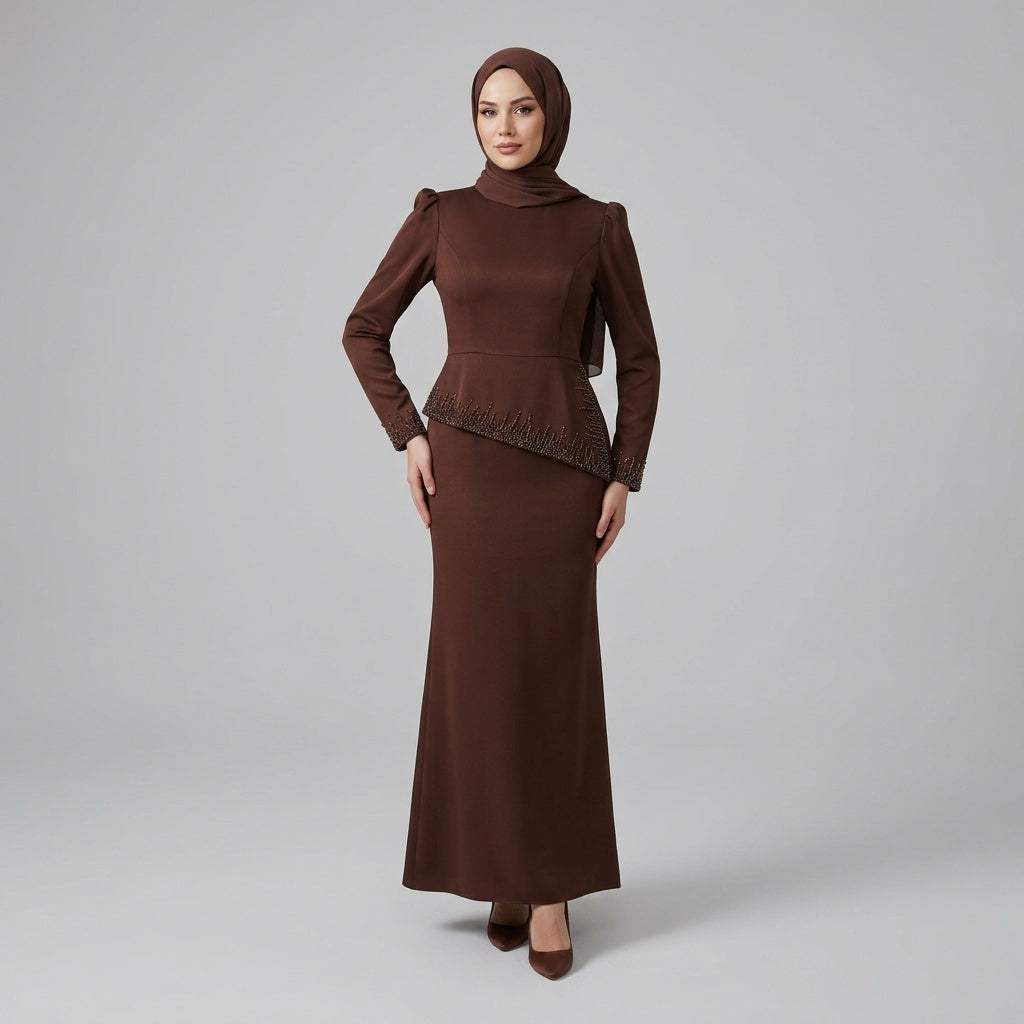 Embellished Peplum Evening Gown