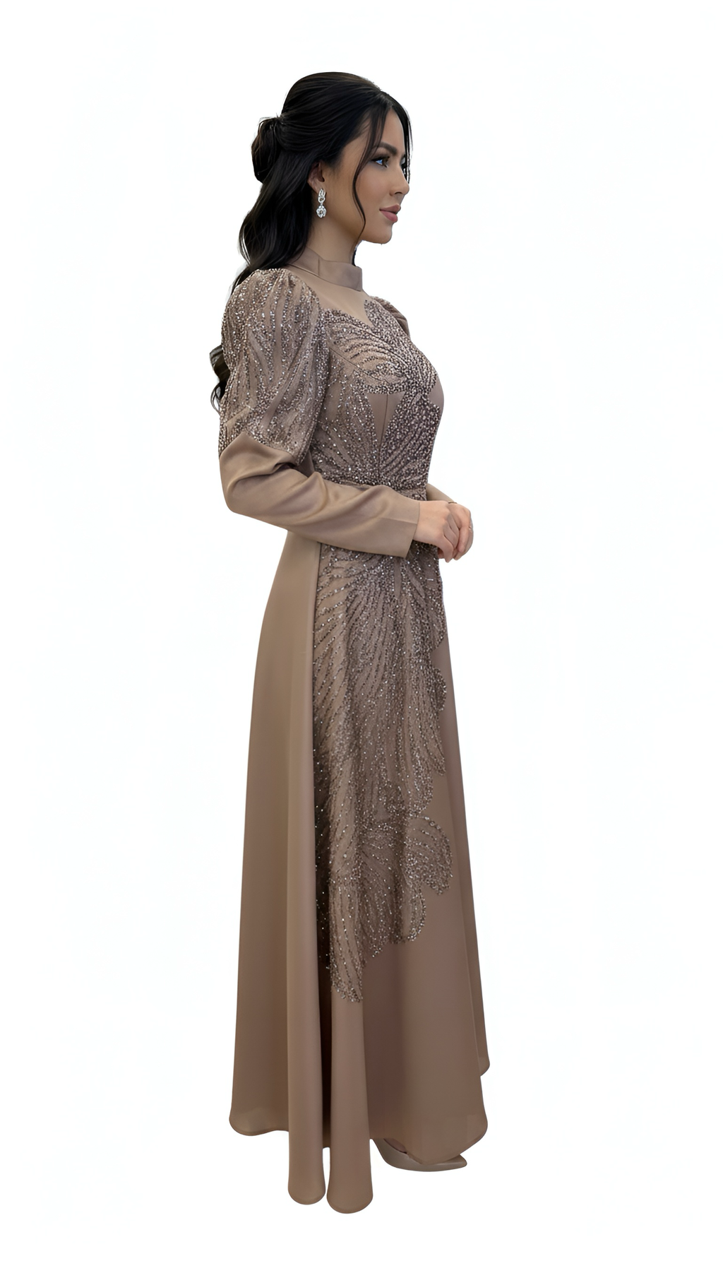 Floral Sequin Embellished Satin Gown