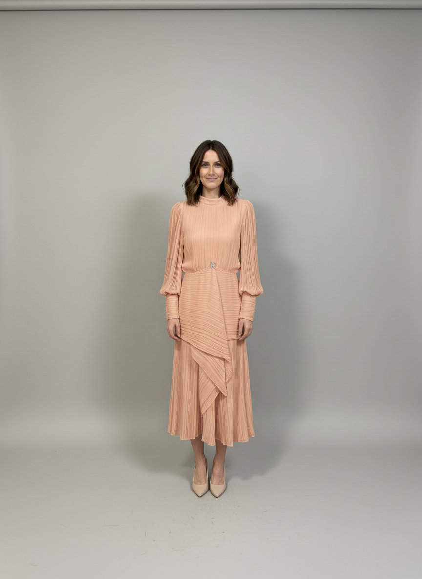 Peach Pleated Dress