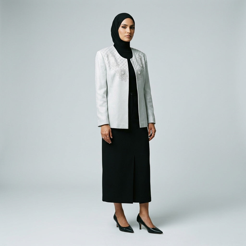 Noor Floral Embroidered Jacket Set