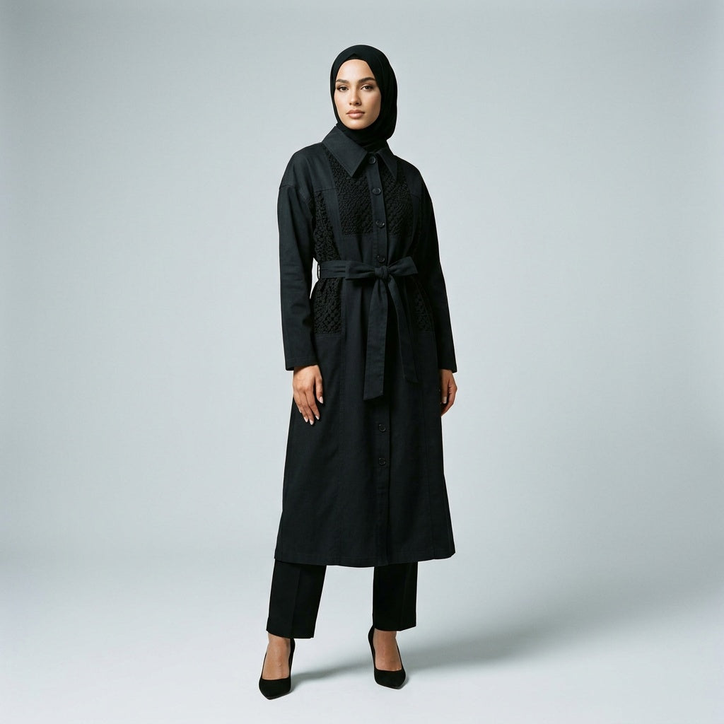 Embroidered Longline Shirt Jacket