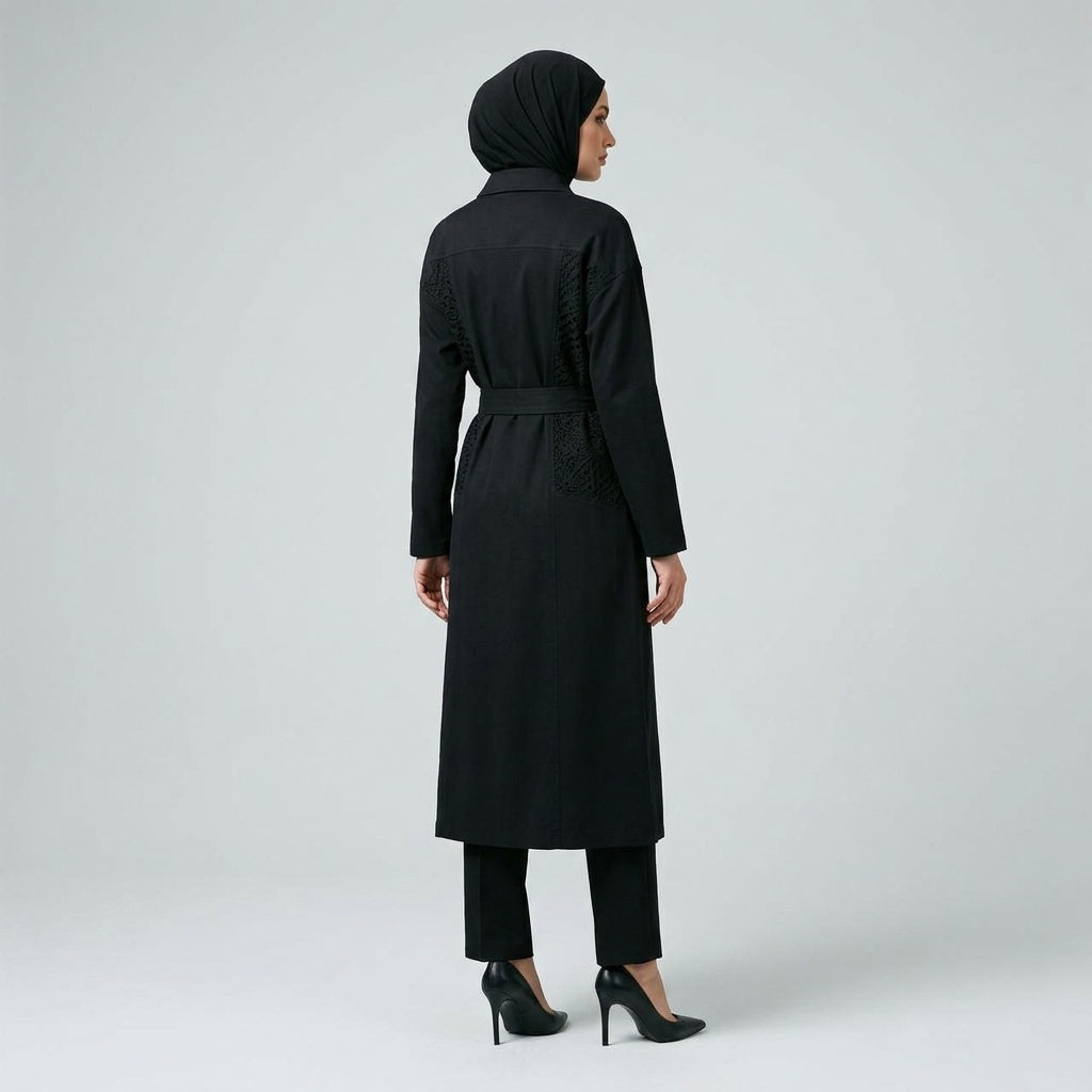 Embroidered Longline Shirt Jacket