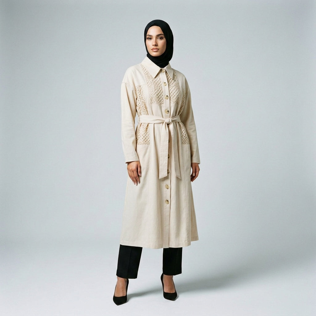 Embroidered Longline Shirt Jacket