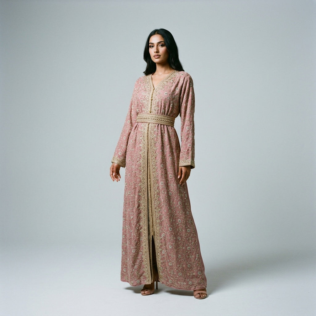 Midnight Grace Embroidered Moroccan Kaftan