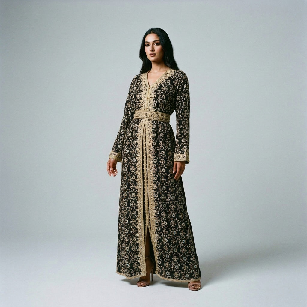 Midnight Grace Embroidered Moroccan Kaftan