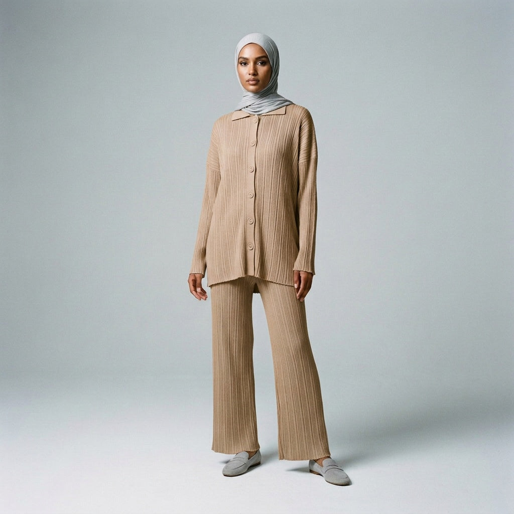 Relaxed Fit Ribbed Knit Two-Piece Set