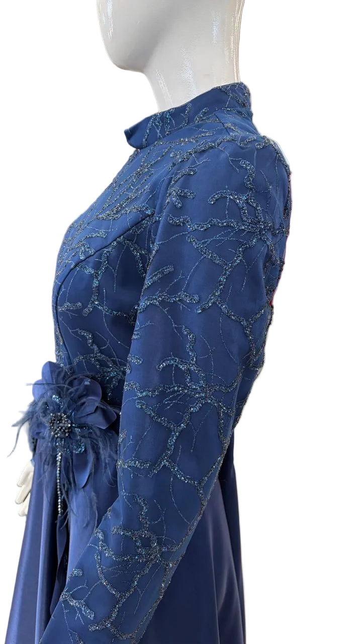 Embroidered Lace Waist-Detail Gown