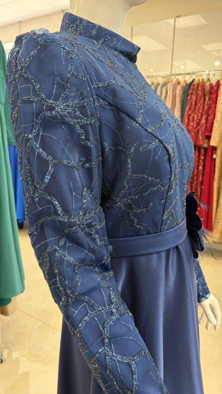Embroidered Lace Waist-Detail Gown