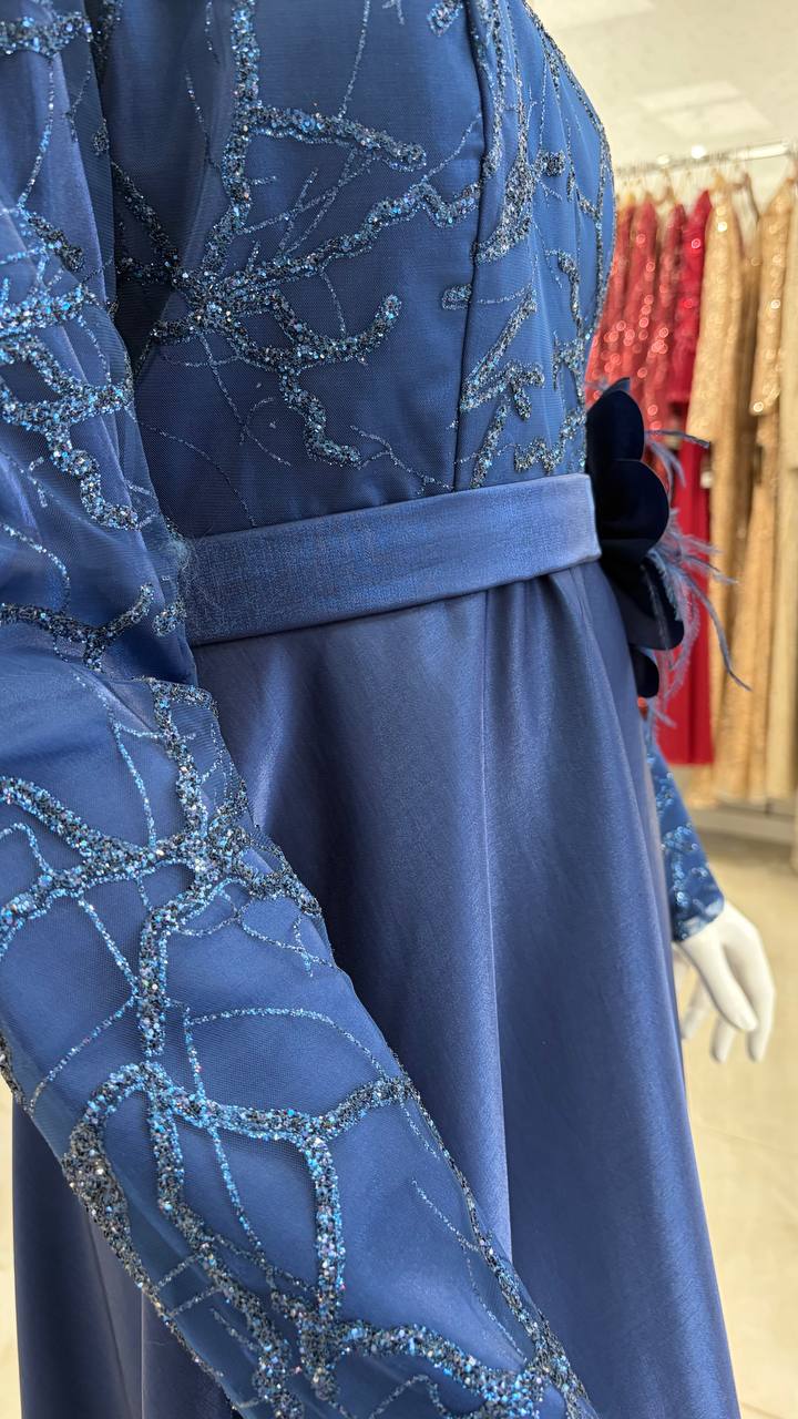 Embroidered Lace Waist-Detail Gown