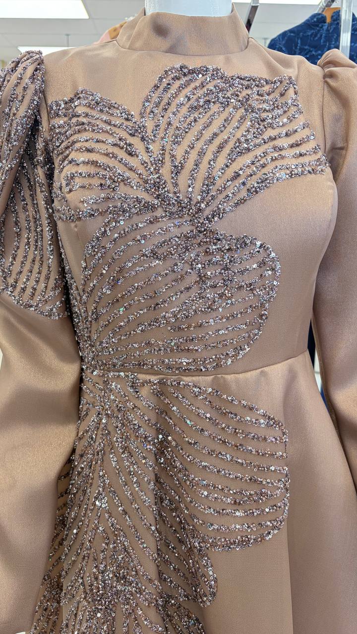 Floral Sequin Embellished Satin Gown
