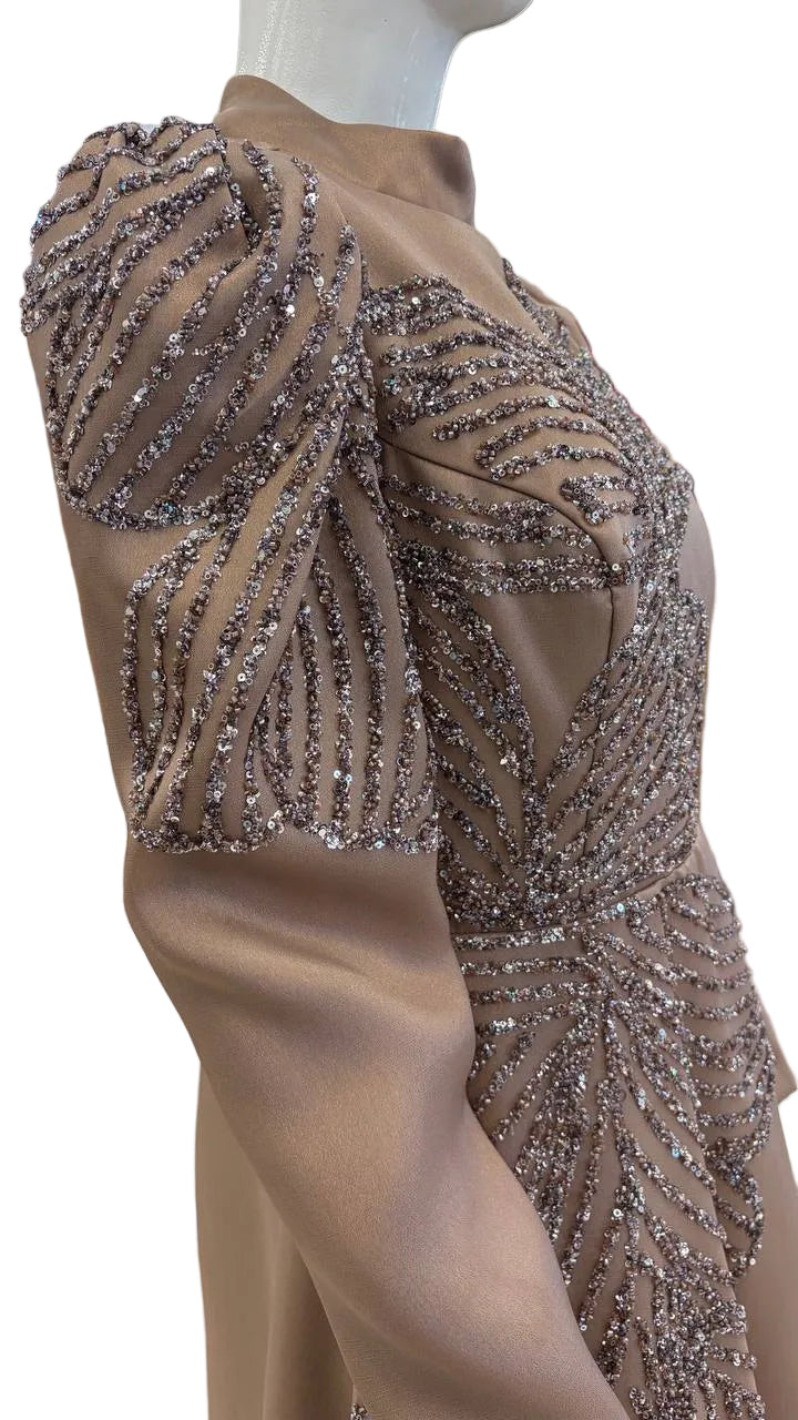 Floral Sequin Embellished Satin Gown