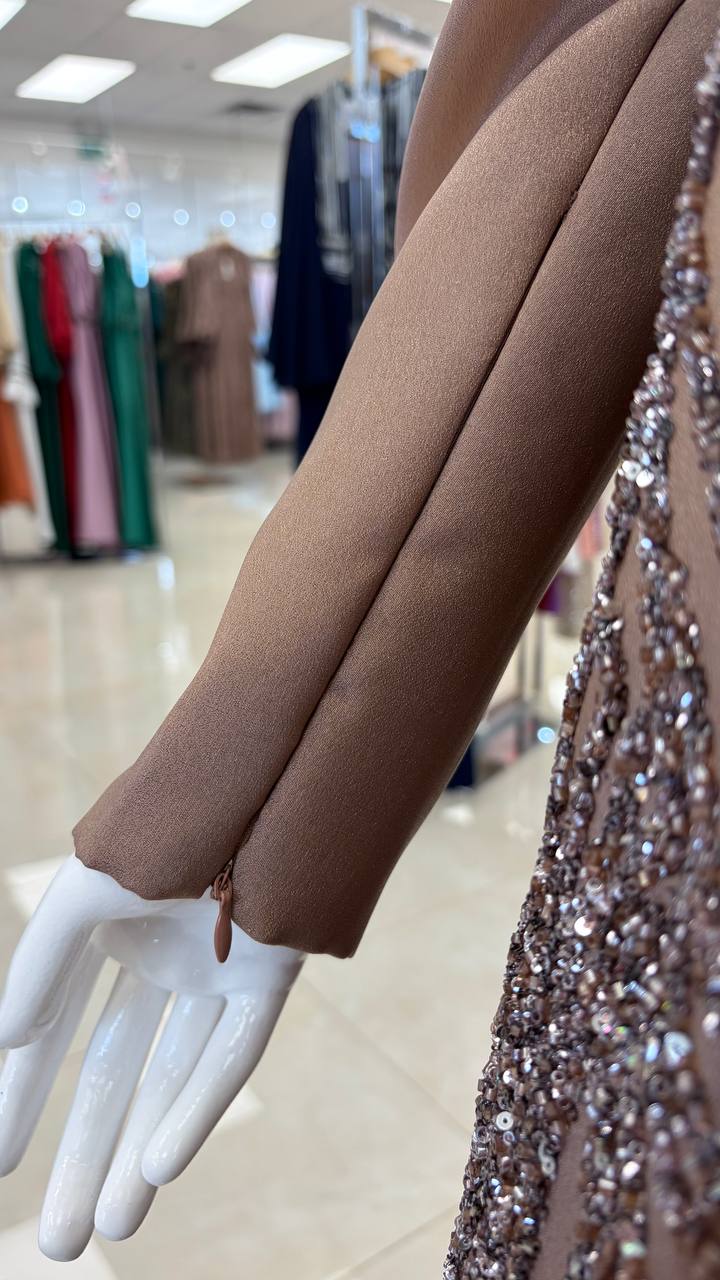 Floral Sequin Embellished Satin Gown