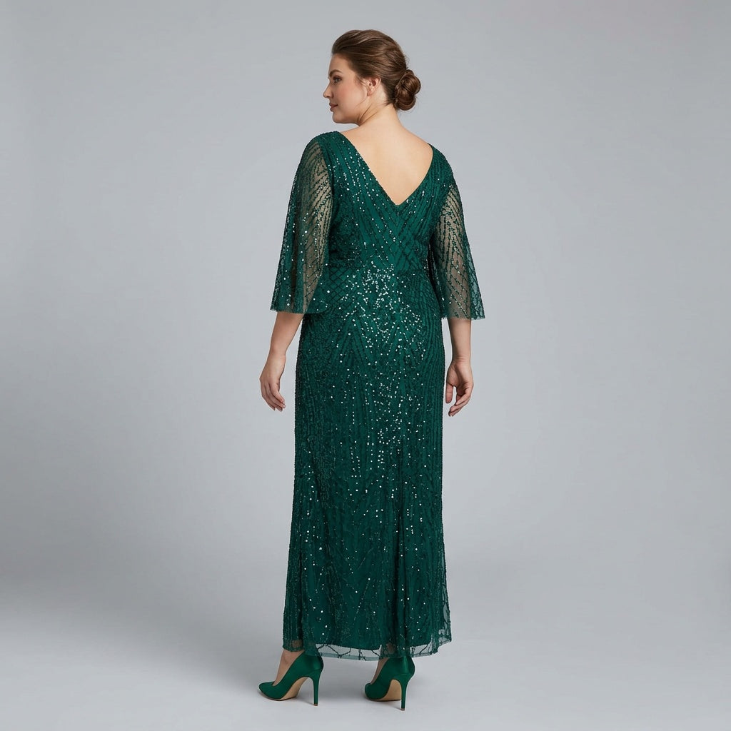Emerald Green Embellished Plus Size Evening Gown