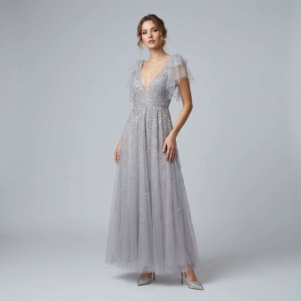 Glitter Tulle Evening Gown Dress