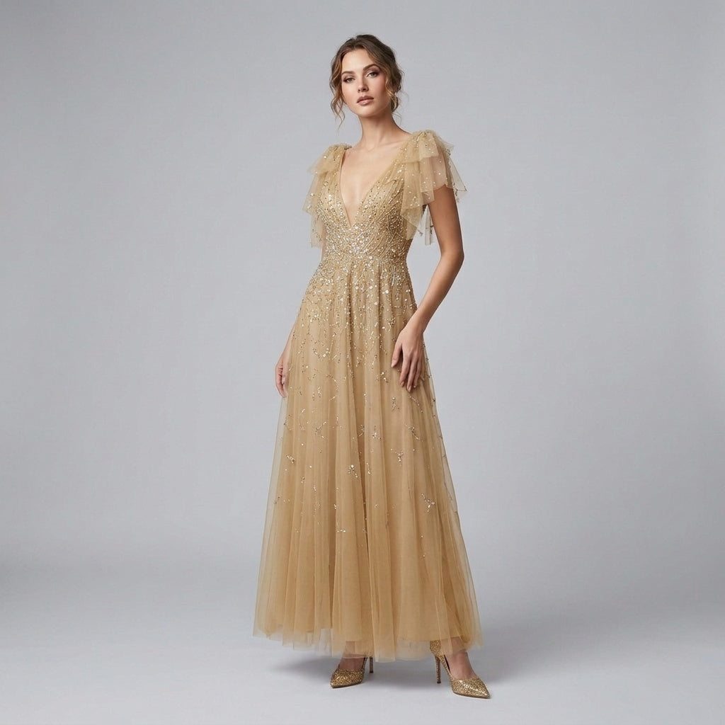 Glitter Tulle Evening Gown Dress